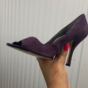 Purple Velvet open toe pumps
